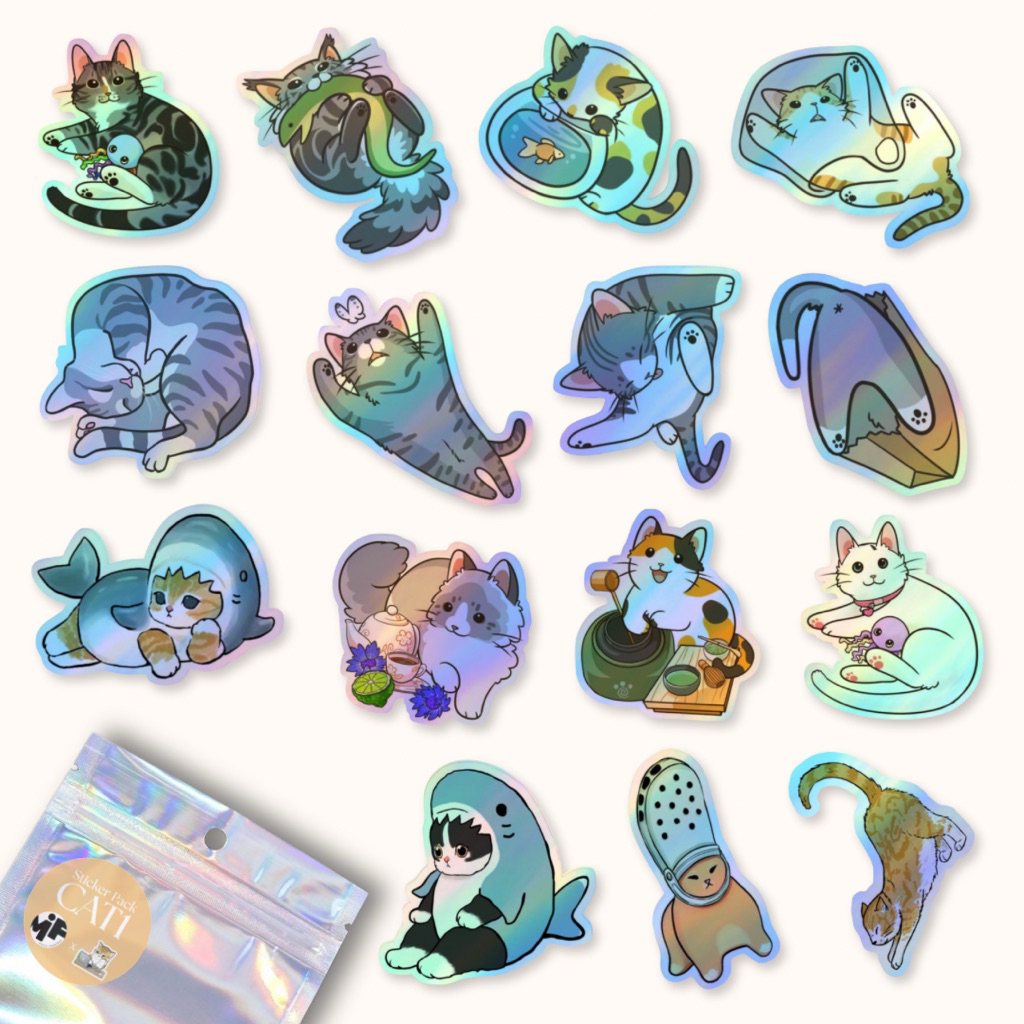 

[1 Pack] Sticker Hologram Kucing Kartun Lucu Aesthetic Premium Laminasi , Stiker Hologram Kucing Cartoon Aesthetic Premium Dekorasi Laptop Tumblr Gitar