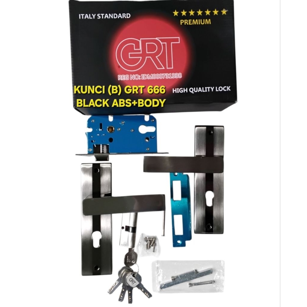 GRT KUNCI PINTU SEDANG BLACK ABS + BODY PREMIUM / KUNCI PINTU RUMAH 1 SET / HANDLE  PINTU