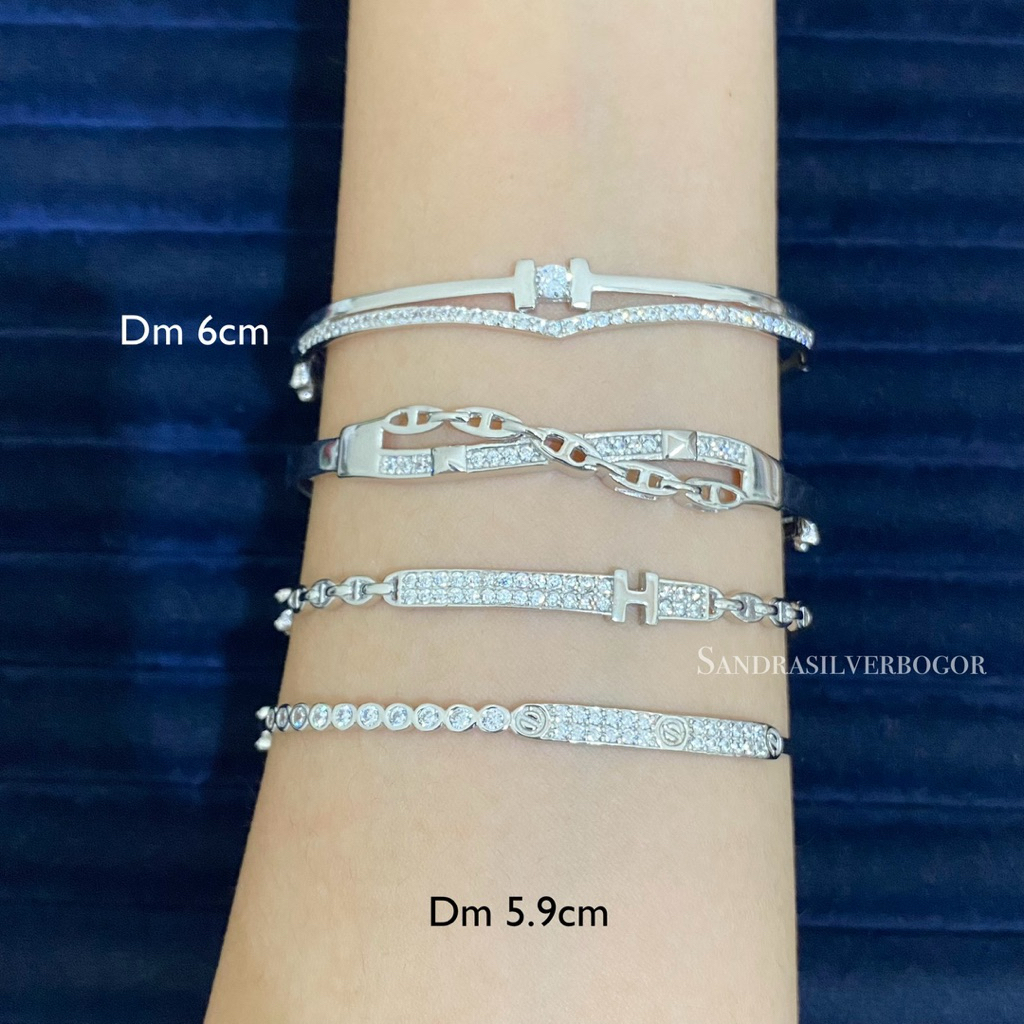 NEW BANGLE PERAK 925 LAPIS EMAS PUTIH - SILVER 925 BANGLE