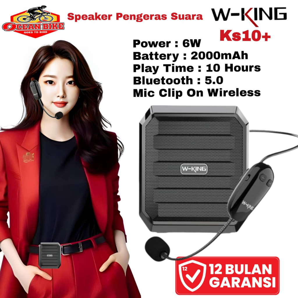 WKING Speaker Bluetooth Pinggang Mic Clip On Wireless KS10+ Tour Guide Guru Dosen Seminar Presentasi