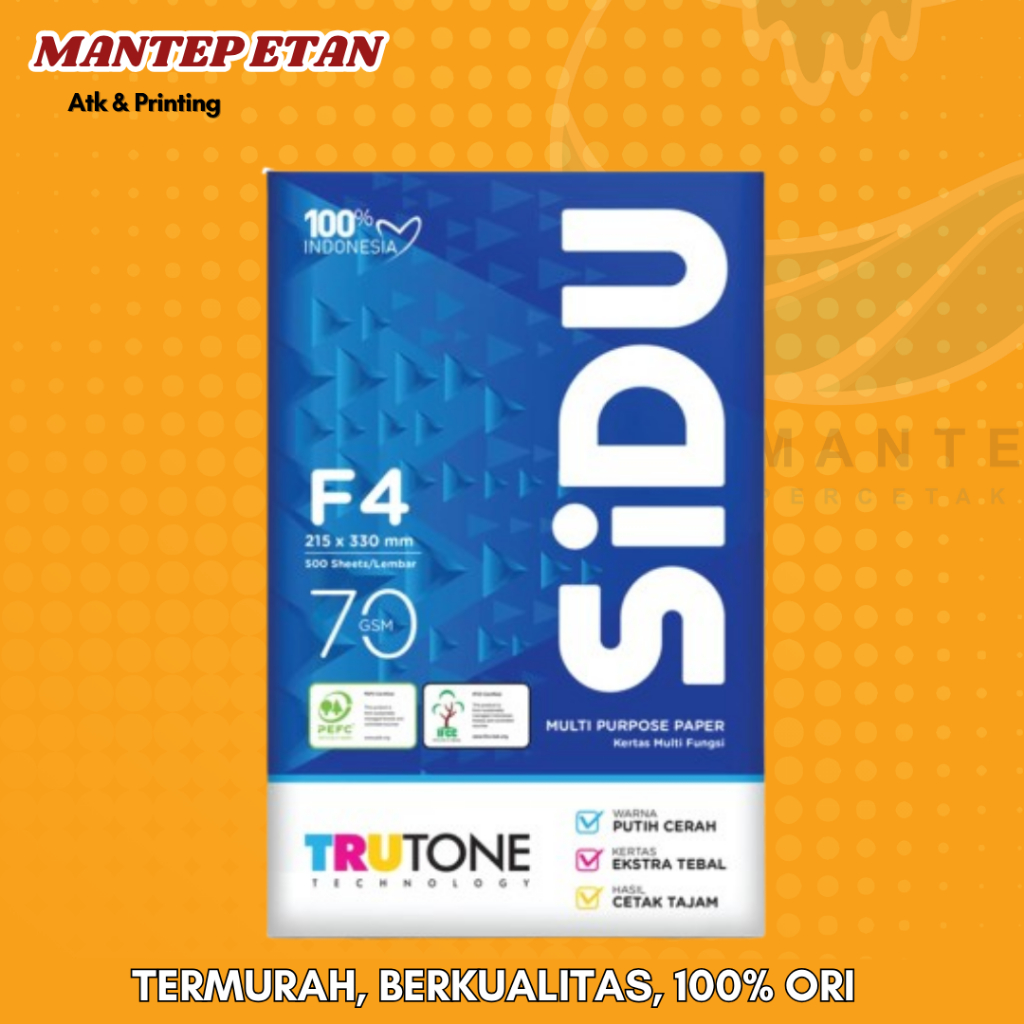 

Kertas HVS SIDU F4 70 GSM 1 RIM 500 LEMBAR ORIGINAL 100%
