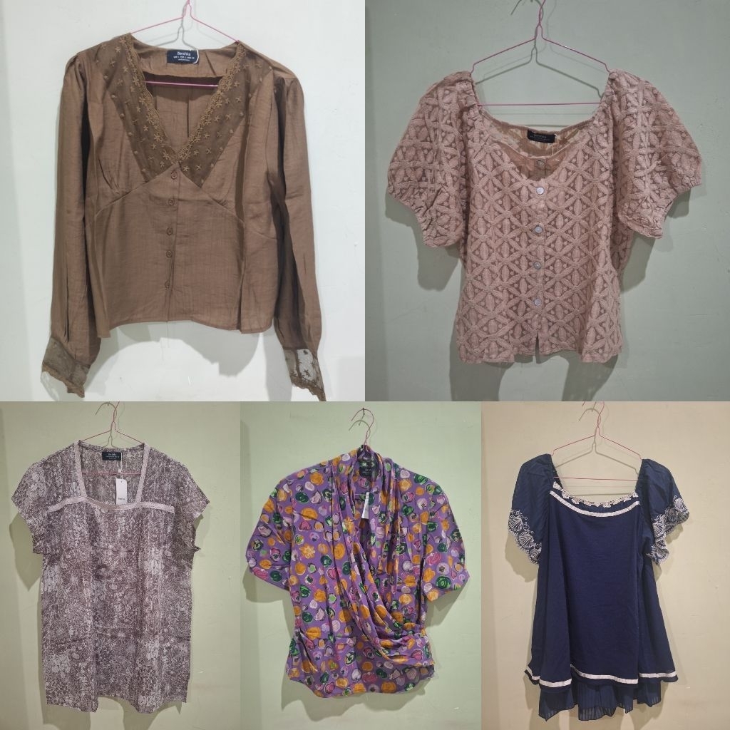BLOUSE WANITA BERSHKA RENDA / BROKAT / OVERSLAG / NAVY / COKLAT / NEW