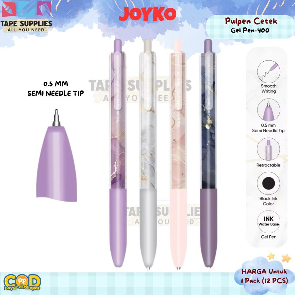 

(PULPEN AESTHETIC) ISI 12 PCS - Pulpen Joyko GP-400 – Gel Pen 0.5mm Needle Tip