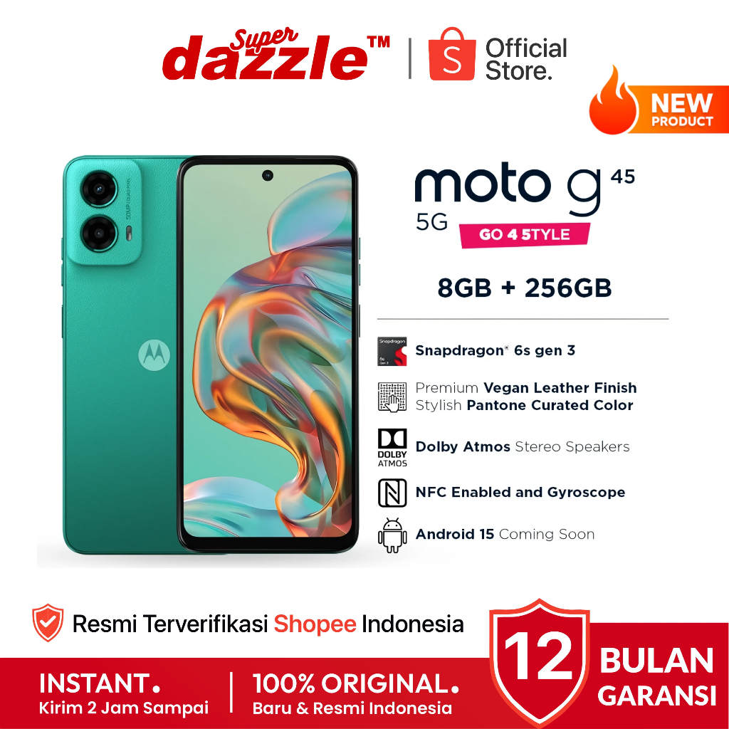[ TERLARIS ] HP MOTOROLA G45 5G 8/256 GB NFC Snapdragon 6s Gen 3 Original 100% Garansi Resmi 12 Bula