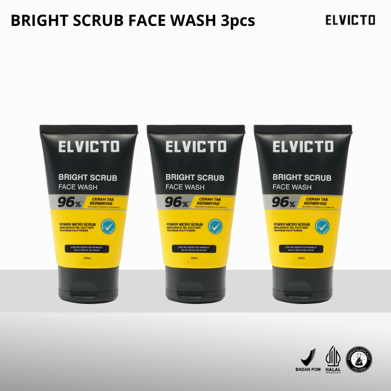 [NON SLS] ELVICTO Triple Pack Bright Scrub Wash | Bright Scrub Face Wash 3pcs