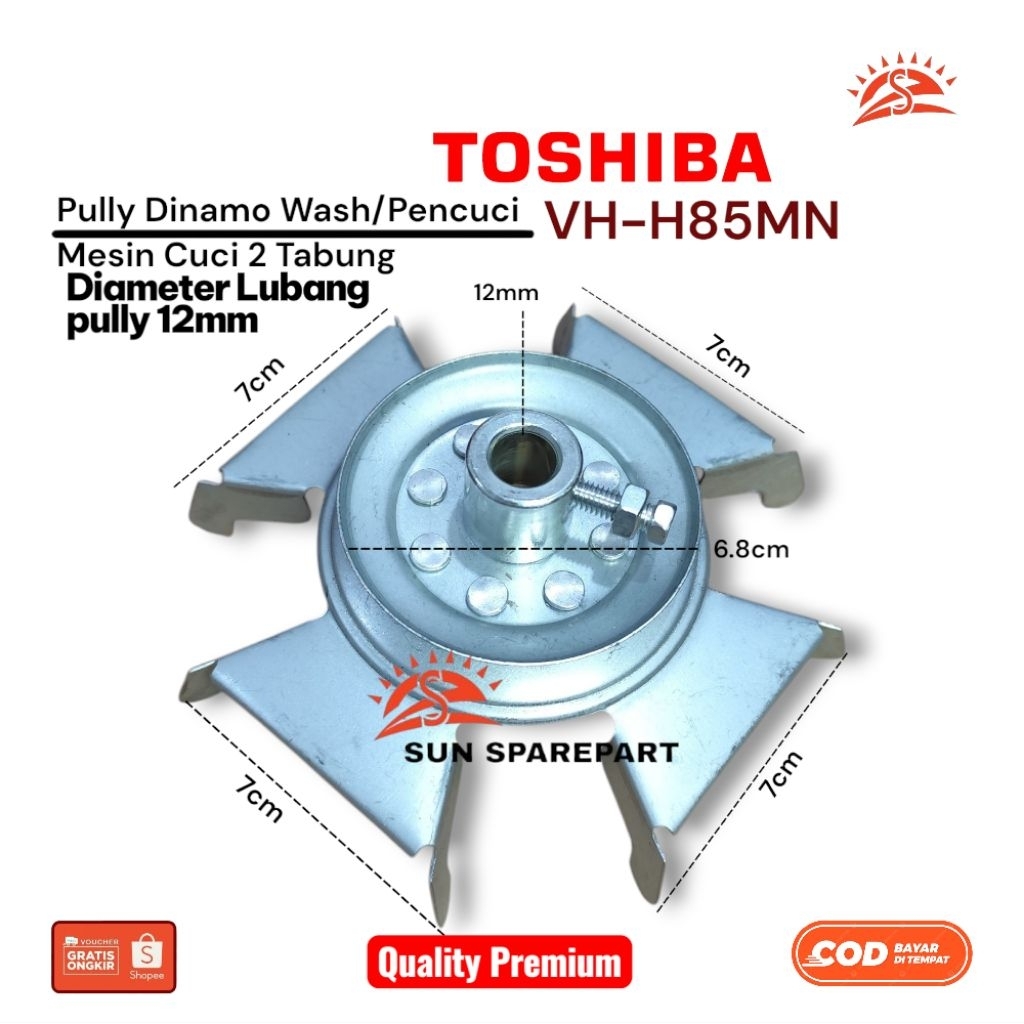 Pully Dinamo wash lubang pully 12mm Mesin cuci Toshiba 2 Tabung/pully Dinamo pencuci