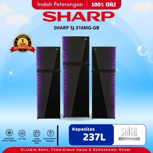 Lemari Es 2 Pintu Sharp SJ-316MG-GB / Lemari Es 2 Pintu Jombang Murah / Kulkas 2 Pintu Sharp / Kulka