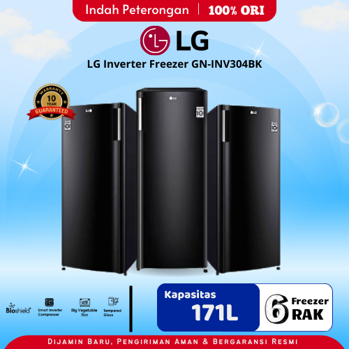 FREEZER LG GN-IN304BK INVERTER / FREEZER ASI-ES BATU DAGING/ FREEZER BERDIRI