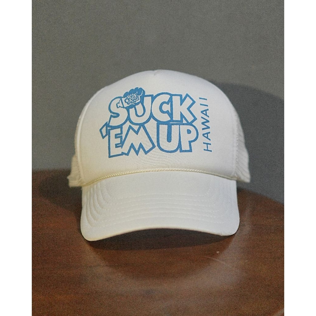 Topi Rope Hat Vintage "SUCK 'EM UP HAWAII" Jaring Pantai Surfing Putih | HAWAIIAN HEADWEAR