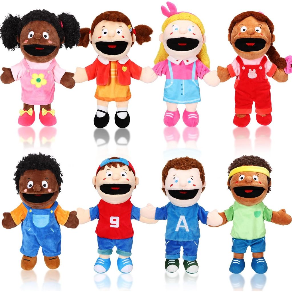

Lenwen 8 Piece Kids Hand Puppet Christmas Gifts Set, 12 Inch Multicultural Plush Hand Puppets