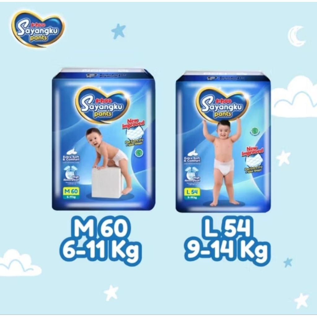 SAYANGKU Diaper Pants Super Jumbo Pack Popok Celana Bayi M60 L54