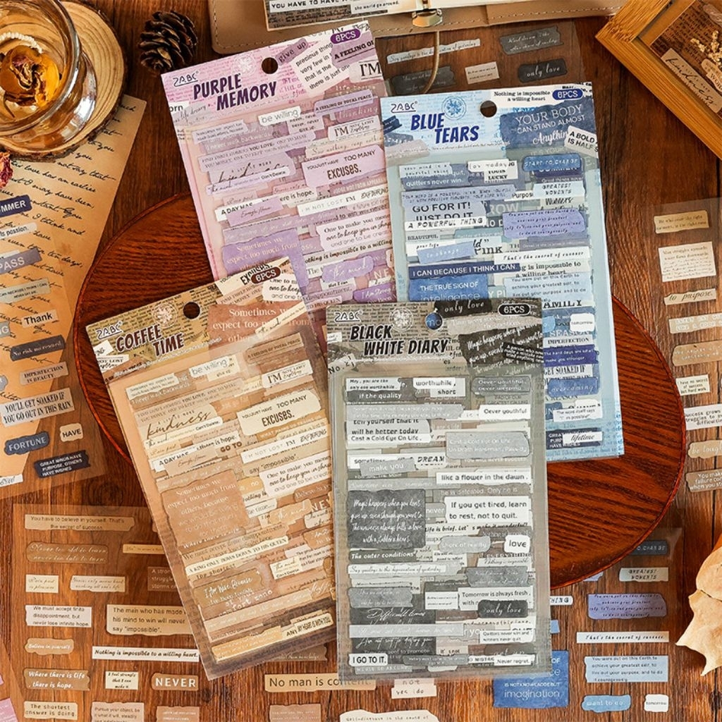 

6 lembar PET sticker ZABC retro English theme diy jurnal