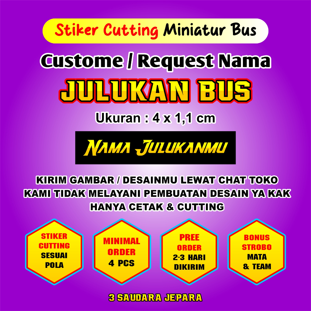 

Stiker Cutting Custome / Request Nama Julukan Bus / Nama PO Bus Miniatur Sendiri