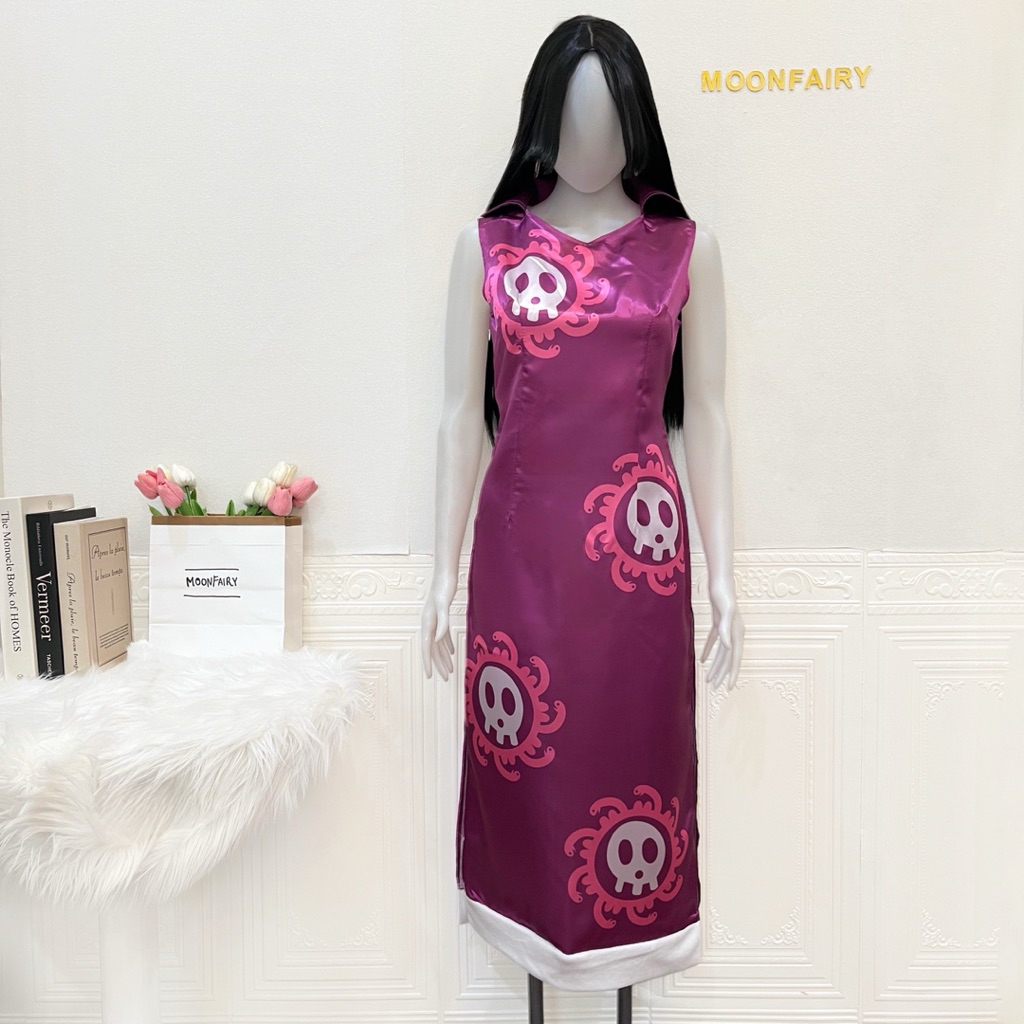 【Moonfairy】Boa Hancock Costume Cosplay Purple Cheongsam One Piece Anime Dress Kostum Fullset Wig Set