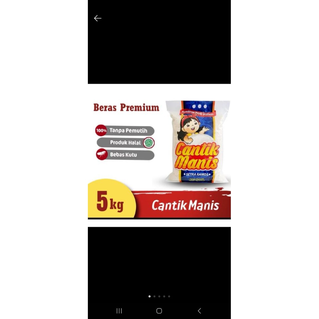 

0BERAS PREMIUM CANTIK MANIS RAMOS SETRA 5KG PULEN DAN WANGI