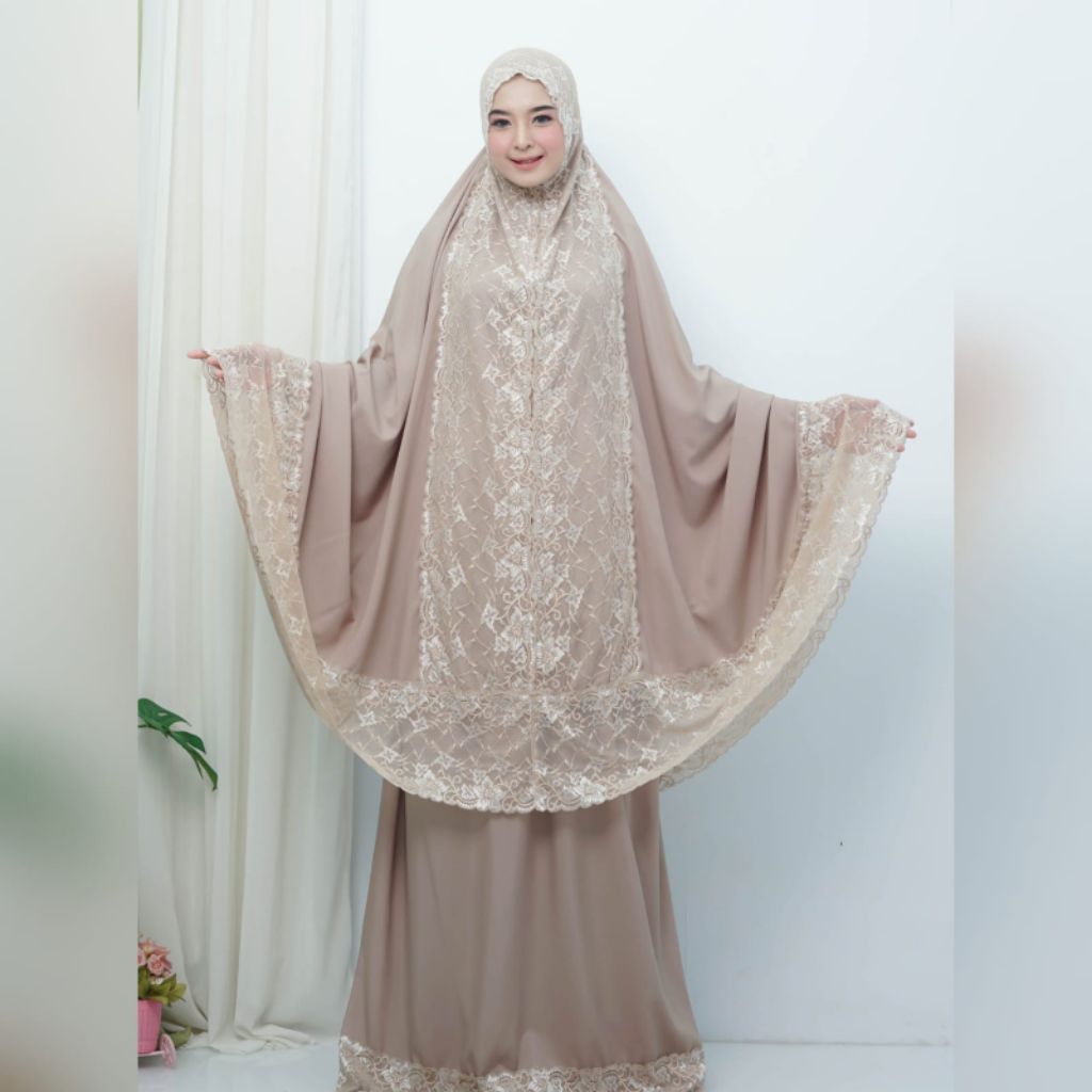 Mukena Dewasa Renda Brukat  Premium 2 in 1 Mewah Nyaman Jumbo