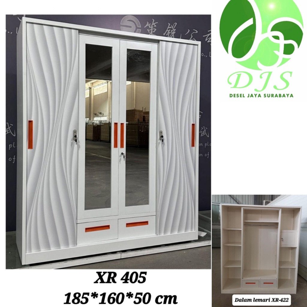 Lemari Baju Besi Sliding XR-405 - Lemari Baju Sliding - Lemari Baju 4 pintu Sliding