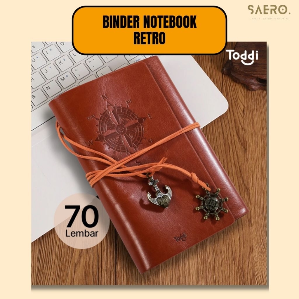 

(GRATIS ISI) SAERO Binder Buku Catatan Binder Kulit Notebook Retro Pirate Compass