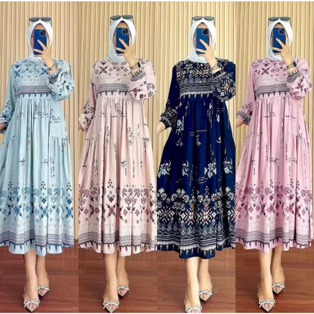 GAMIS MIDI DRESS PREMIUM TERBARU MOTIF BUNGA CANTIK/MIDI DRESS JUMBO /GAMIS DRES TERBARU