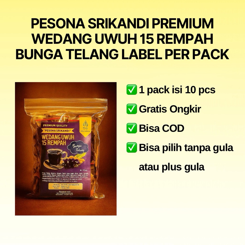 

Grosir Wedang Uwuh 15 Rempah Bunga Telang Premium Label Per Pack