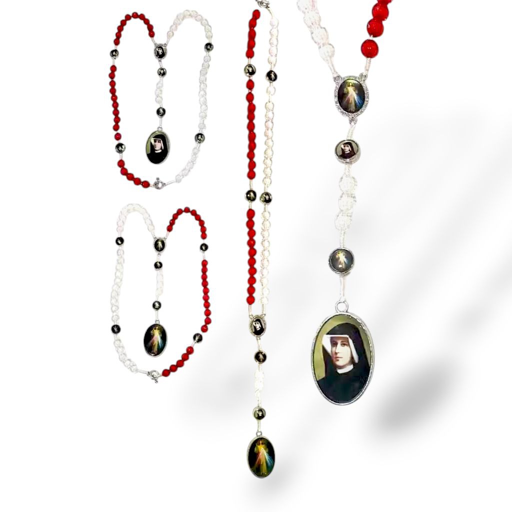 Rosario Koronka Merah Putih Fautina - Kalung Rosario - Rosario Merah Putih - Rosario Koronka - Rosar
