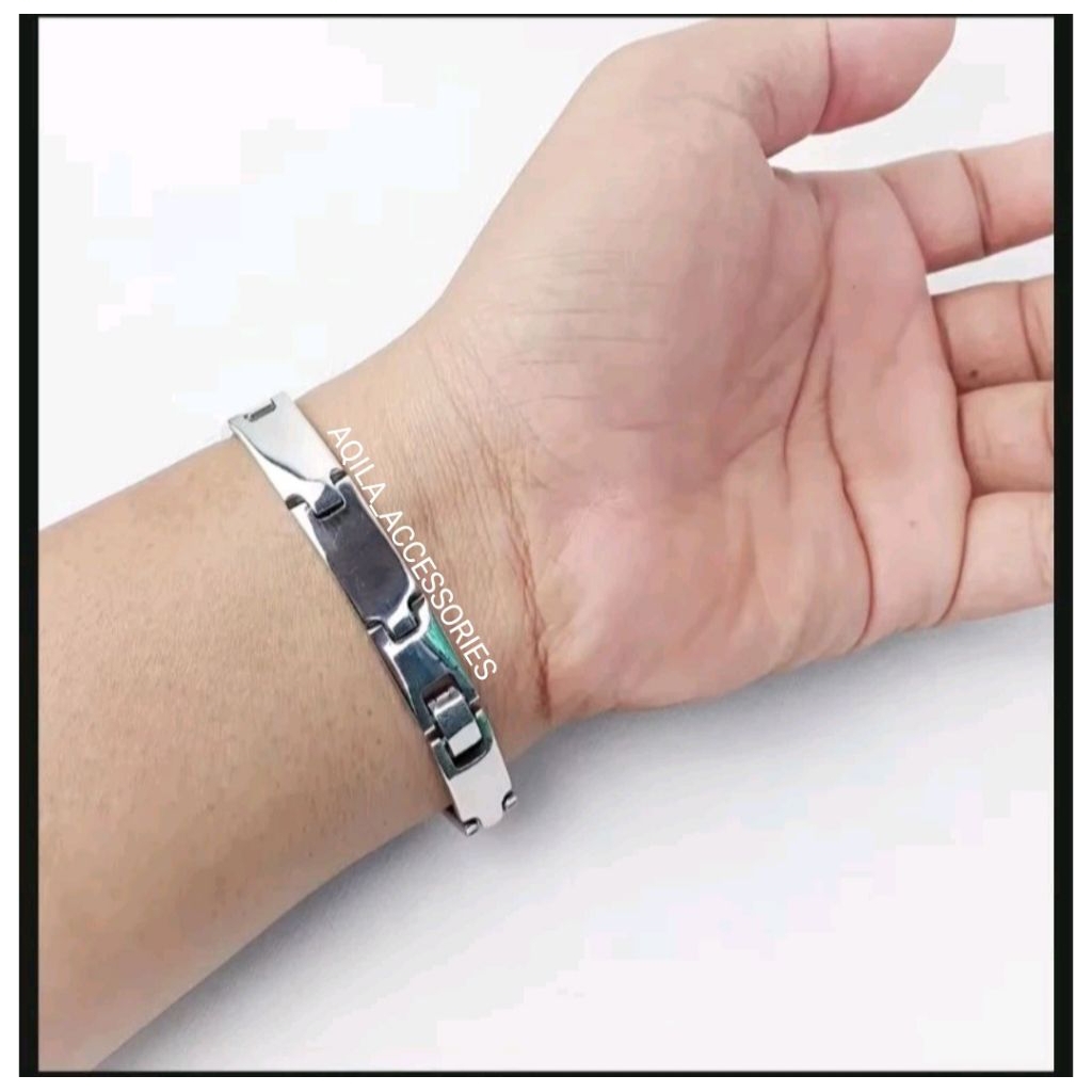 gelang titanium asli gelang anti karat pria model polos pengait model klik jam