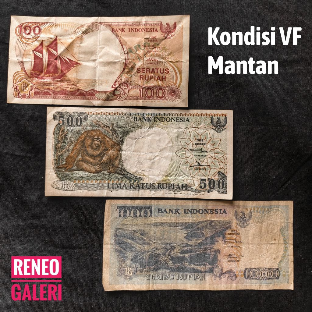 Paket 3 Lembar VF asli Tahun 1992 set mini Uang Kertas kuno duit jadul lawas lama original antik
