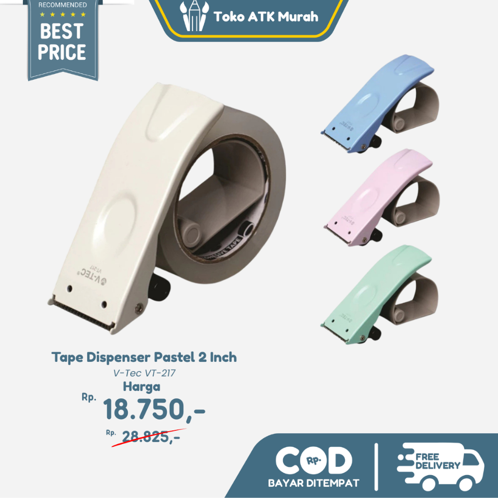 

Tape Dispenser V-Tec VT-217 Pastel Pegangan Lakban 2 Inch Perekat packing Stainless