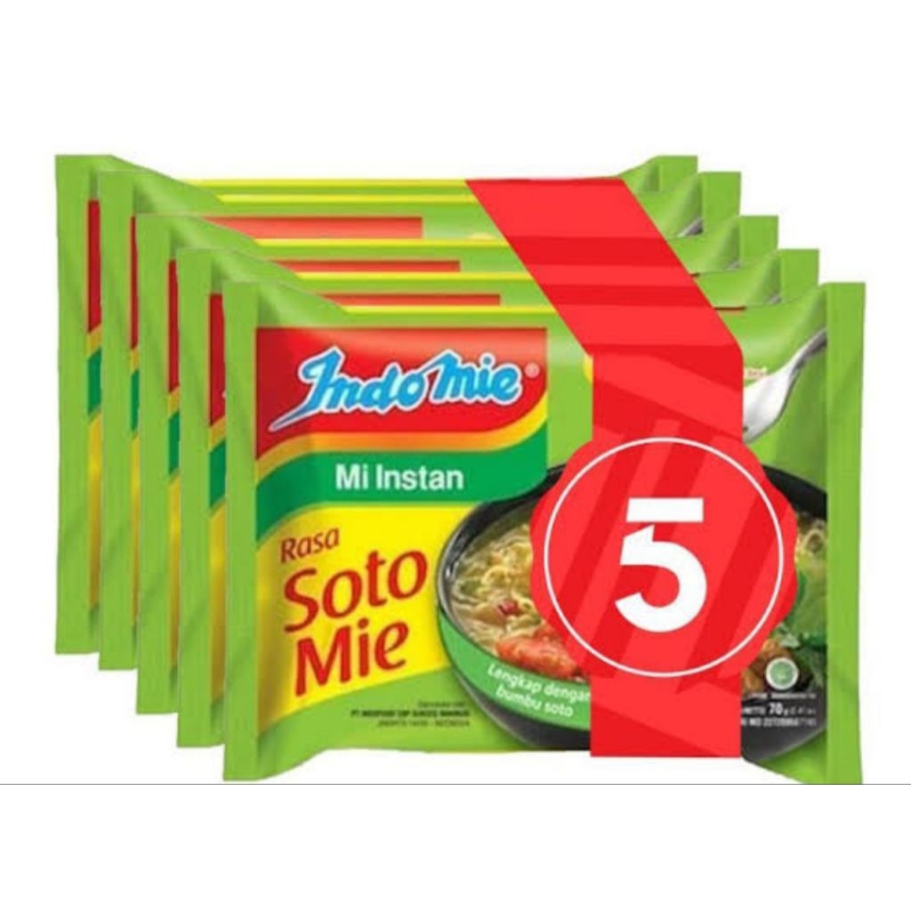 

( paketan) indomie kuah rasa soto mie 1 paket isi 5pcs x 70 gram..