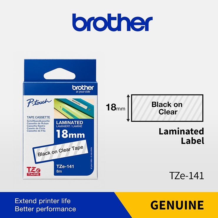 

BROTHER Color Tape TZE-141 Black on Clear, 18mm