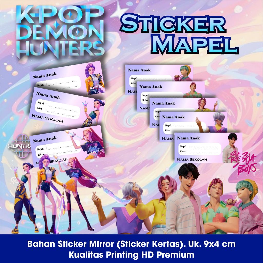 

STICKER NAMA MAPEL SEKOLAH 35 PCS KARAKTER K-POP DEMON HUNTER HUNTRIX SAJA BOYS 2025 STIKER MATA PELAJARAN