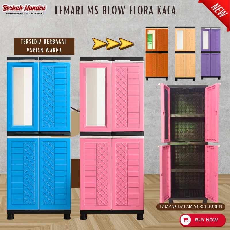 Lemari Plastik Tabitha ms blow flora kaca  Lemari Pakaian 4 susun  Cermin