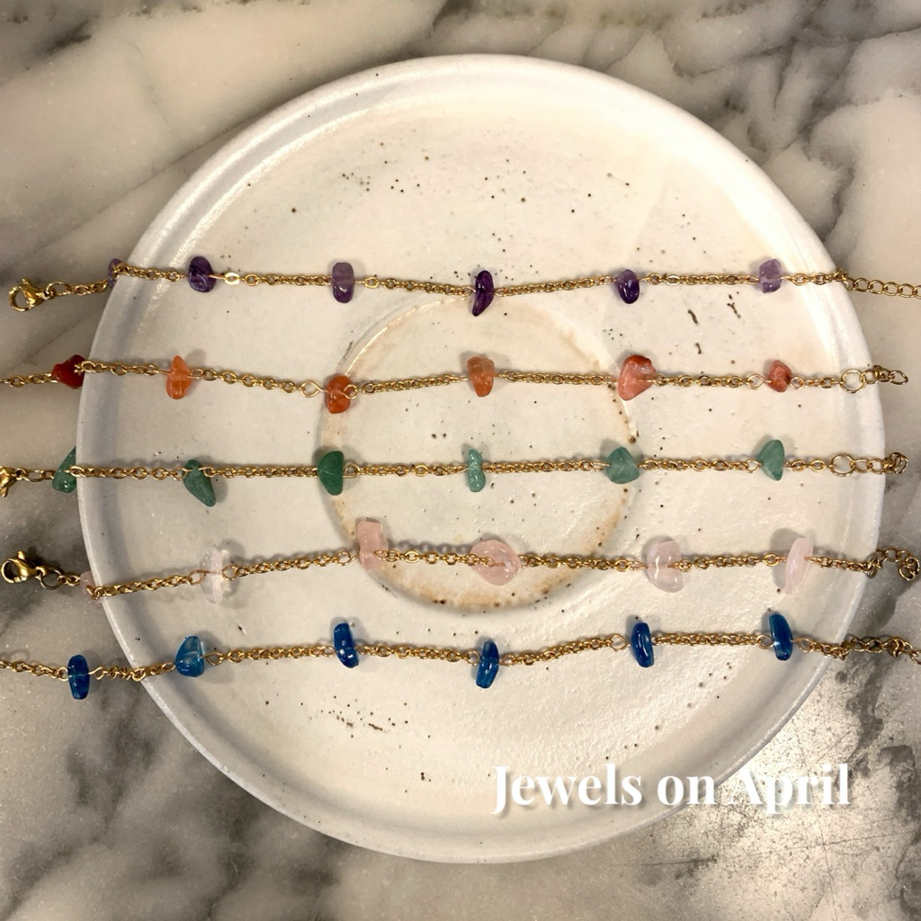 Estrella Gold Natural Stone Chain Adjustable Bracelet - Gelang Rantai Emas Batu Alam