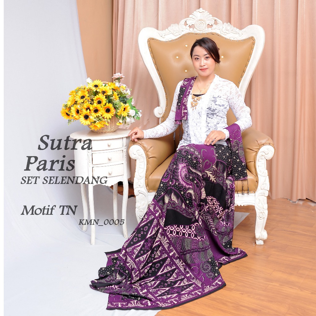 Kamen Lembaran Sutra Paris Motif Batik Tanahan Set Selendang / Kamen Sutra Paris Set Selendang