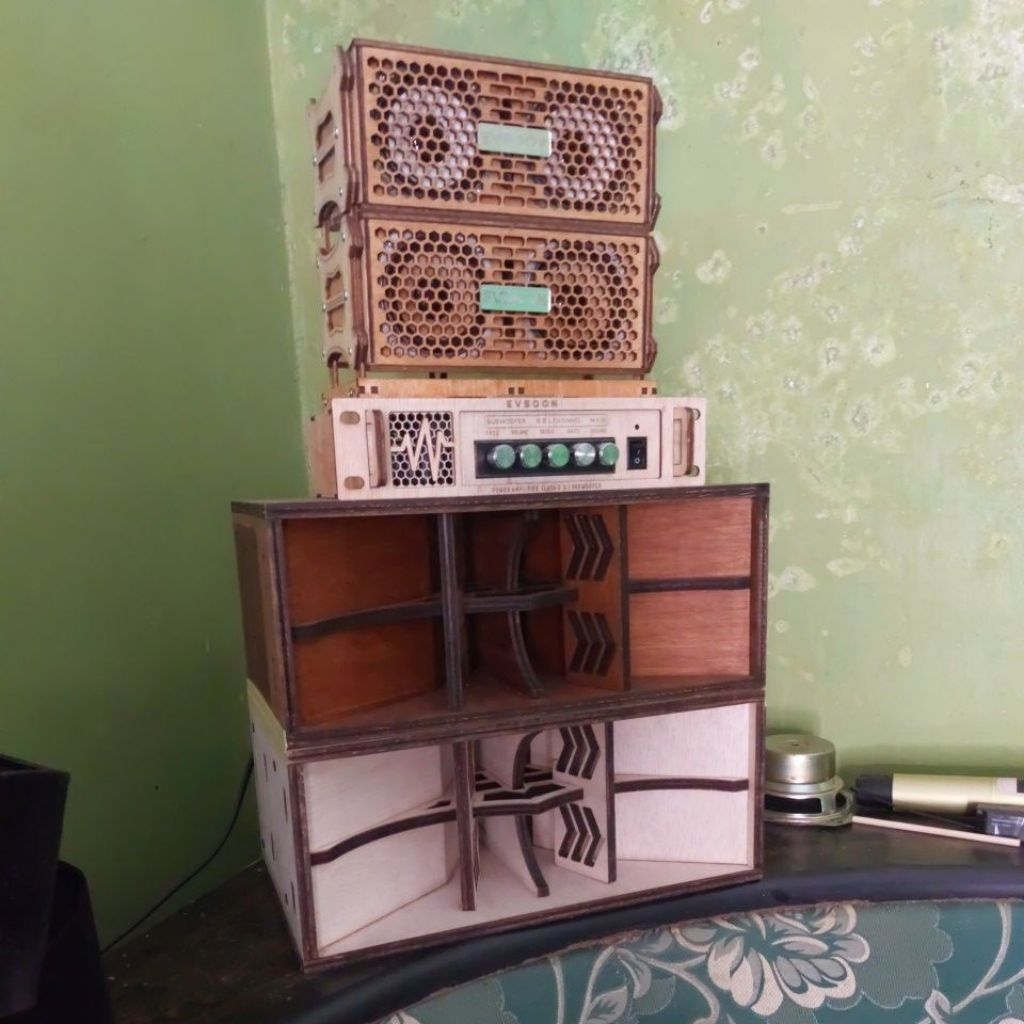 Paket Komplit miniatur lin array 3 inch double 2 box + Subwoofer 4 in double 2 box seperti di video