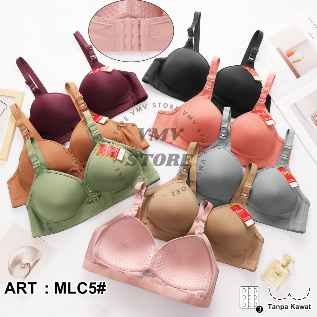 Bra Jumbo Misslily ML C5 Cup C Bh Tanpa Kawat Kait 3 Mini Lace Cantik Busa Medium