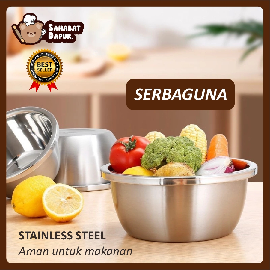 Baskom Mangkok Stainless Baskom Stainless Anti Karat 18cm - 38cm Baskom Adonan Kue Baskom Tebal