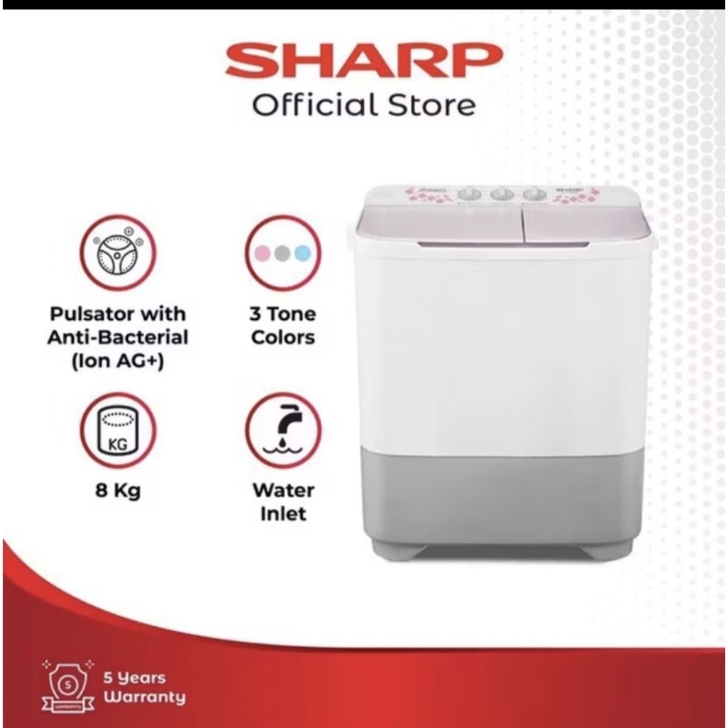MESIN CUCI 2 TABUNG SHARP 8KG ES T90MW