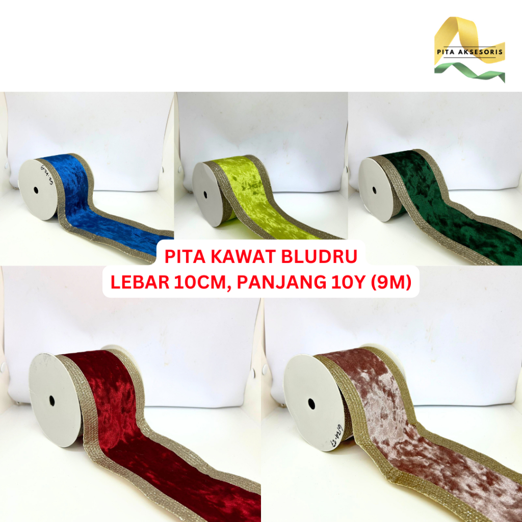 

(1 Roll 10 YARD) Pita Kawat Natal Bahan Bludru Glitter ±10cm x 9m Pita Parcel Natal Pinggir Kawat Ornament Pohon Christmas Hiasan Xmas Hampers Kue Pita Kado Bouquet Pita Bunga