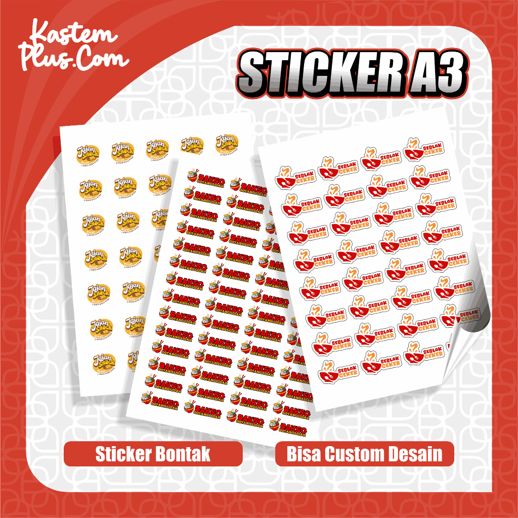 

Cetak Sticker Custom A3 + Cutting Putus Die Cut Print Stiker Label Kemasan Logo Makanan Minuman Murah Tahan Air