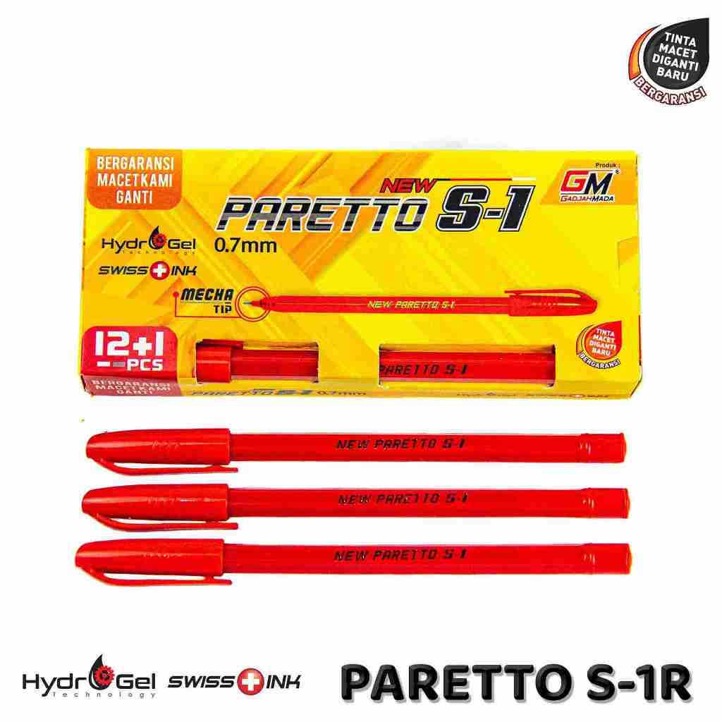 

Hydrogel Pen 0,7 mm Paretto S-1 warna Merah 1 box isi 12+1