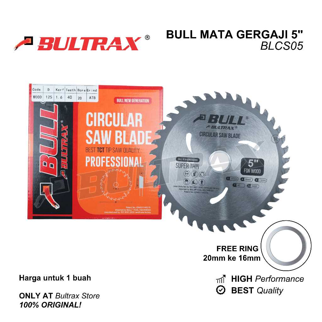 BULL Mata Gergaji 5 inch Super Tipis / Circular Saw Blade 5" Super Thin BLCS05