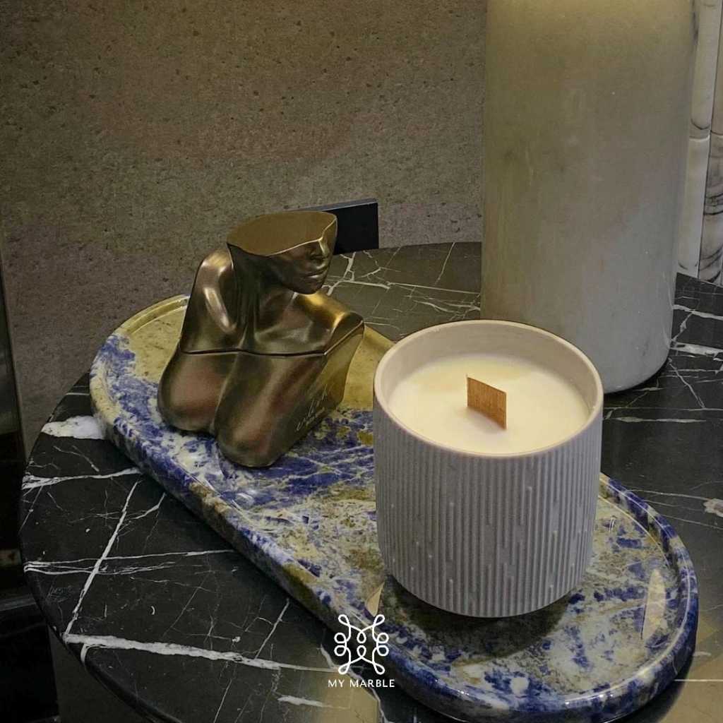 Bolivia Blue Oval Marble Tray | Luxury Marble Tray | Natural Stone