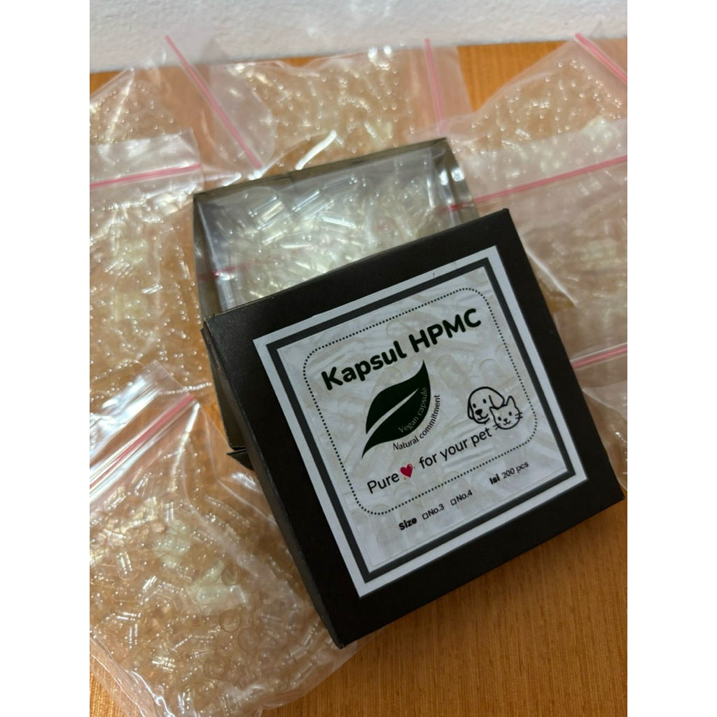 Kapsul Kosong VEGAN HPMC Hidroksipropil Metilselulosa no 4 Split Transparan