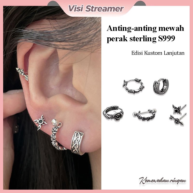 Anting-anting perak sterling S925 desain khusus kelas atas untuk wanita, anting-anting tulang teling