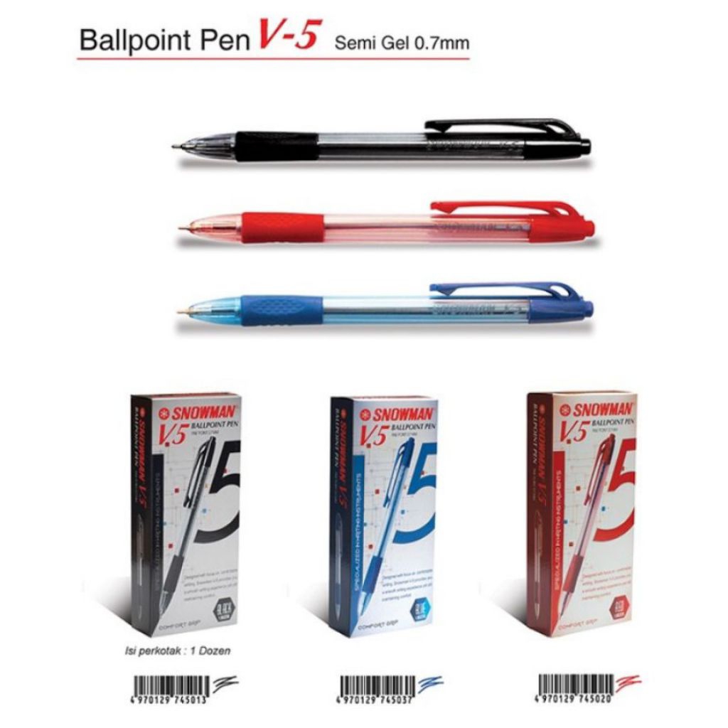 

Pulpen Snowman V5 semi gel 0.7mm cetek | Hitam biru | satuan 1 Pcs