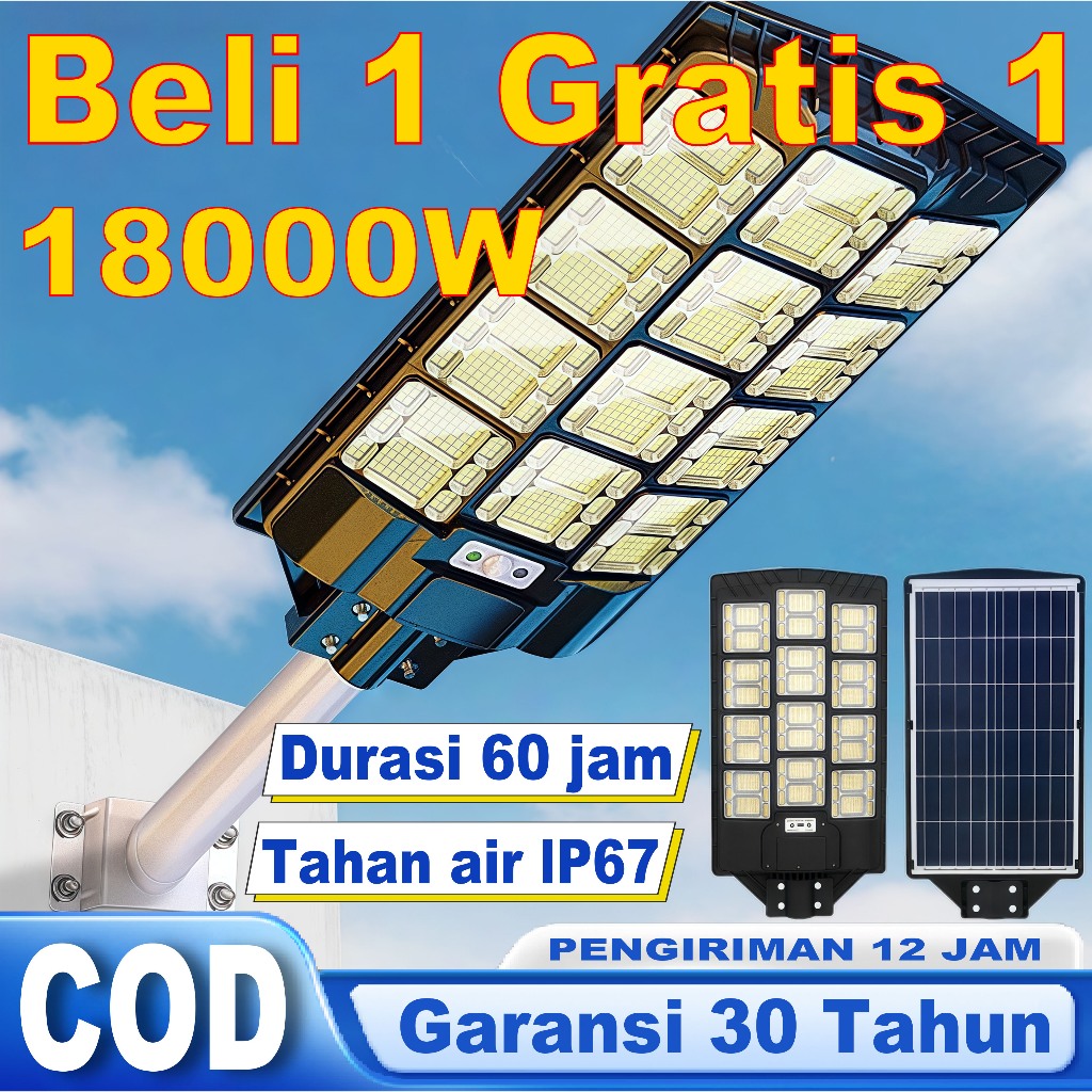 Adios - [Garansi 30 tahun] Lampu jalan tenaga surya Lampu tenaga surya outdoor otomatis nyala 18000W