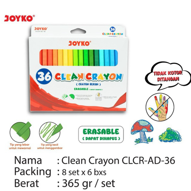 

Joyko 36 Color Krayon Bersih Dapat Dihapus 36W / Clean Crayon Erasable 36 warna CLCR-AD-36