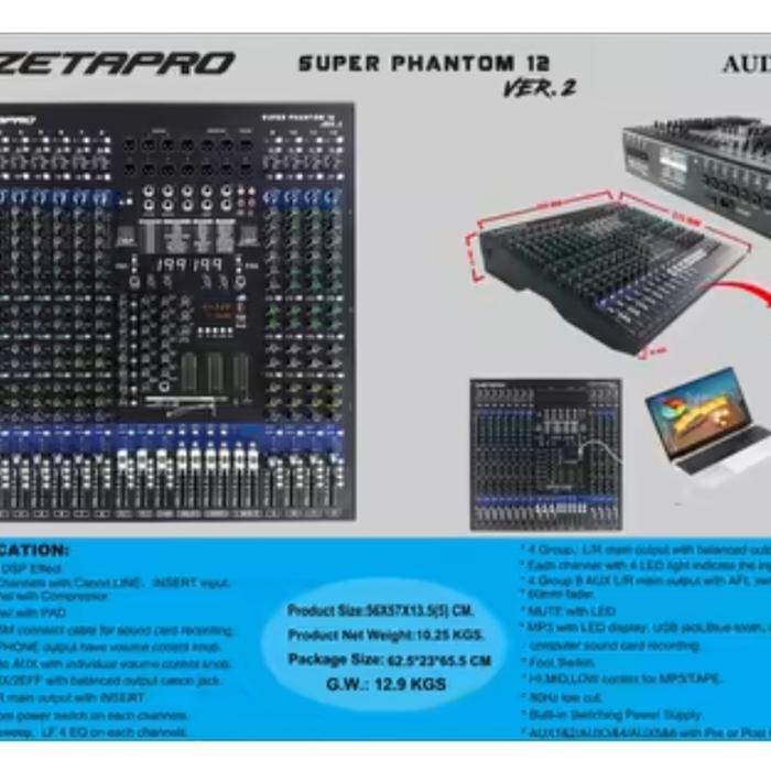 Mixer 12 Channel ZETAPRO Super Phantom 12 ver 2 | Terbaru Original