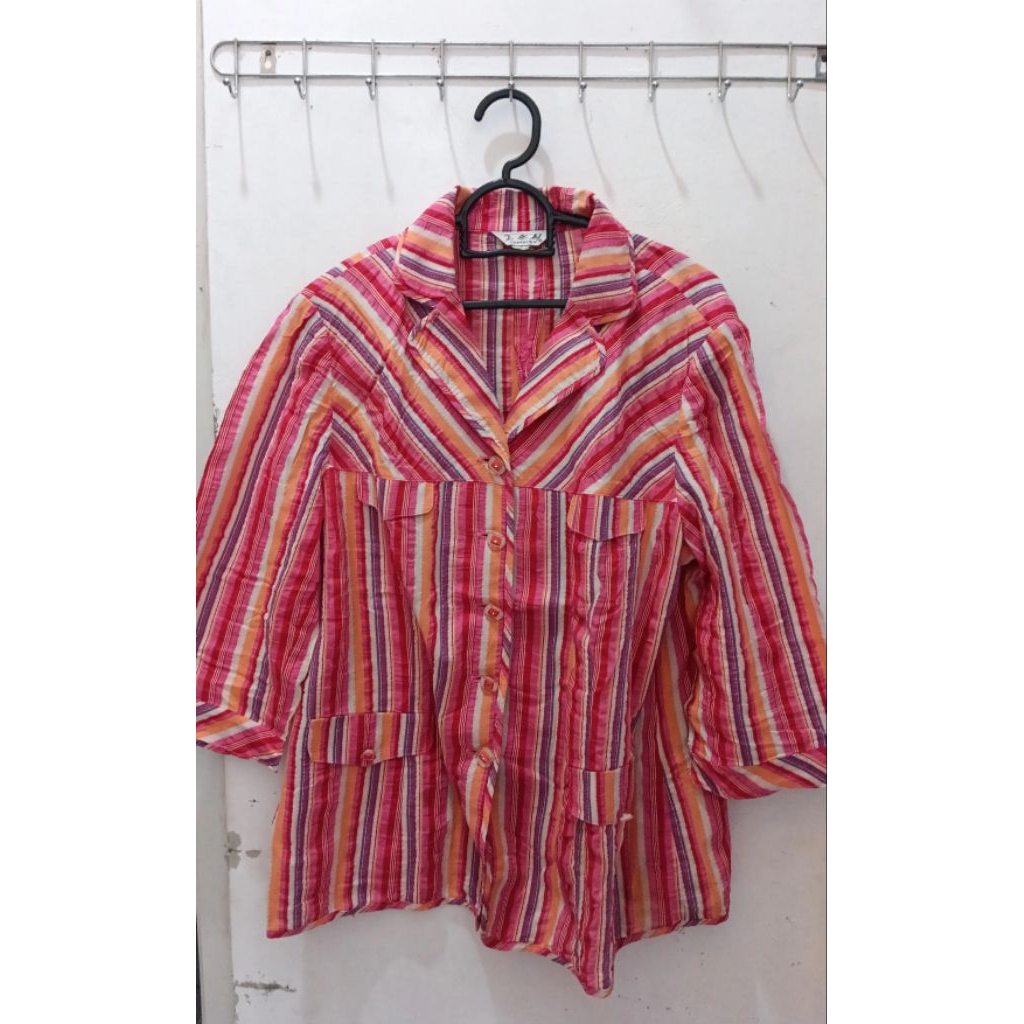 Kemeja Salur Merah Pink (Preloved)